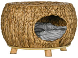 Wicker Cat Bed Cat House Stool with Washable Cushion, 44 x 43 x 41cm T3398P349909