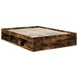 Bed Frame Smoked Oak 140 x 200 cm Solid Pine Wood 3411005
