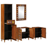 Bathroom Furniture Set with Shelf 4 pcs Walnut Solid Mango Wood 3310092