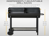 Steel 2-Grill Charcoal BBQ w/ Wheels Black T3398P317787
