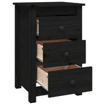 ZNTS Bedside Cabinet Black 40x35x61.5 cm Solid Wood Pine 813707