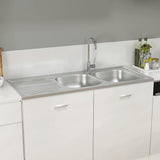 Kitchen Sink with Double Sinks Silver 1200x500x155 mm Stainless Steel 147238