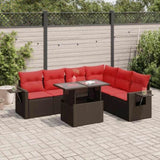 7 Piece Garden Sofa Set with Cushions Brown Poly Rattan Acacia 3326495