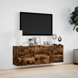 TV Wall Cabinet with LED Lights Smoked Oak 130x31x45 cm 852303
