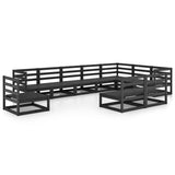 ZNTS 10 Piece Garden Lounge Set Black Solid Pinewood 3075798