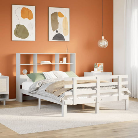 ZNTS Bookcase Bed without Mattress White 140x190cm Solid Wood Pine 3322750