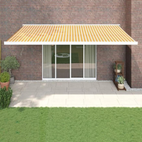 Retractable Awning Yellow and White 5x3 m Fabric and Aluminium 3154535