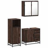 3 Piece Bathroom Furniture Set Brown Oak Engineered Wood 3300959
