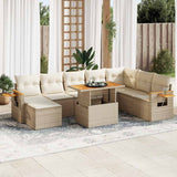 9 Piece Garden Sofa Set with Cushions Beige Poly Rattan Acacia 3327635