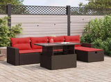 6 Piece Garden Sofa Set with Cushions Brown Poly Rattan Acacia 3327814
