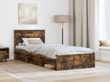 Bed Frame with Headboard Smoked Oak 75 x 190 cm Solid Pine Wood 3410667
