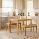 Dining Set 3 pcs Beige Solid Oak Wood 3430273