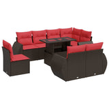 9 Piece Garden Sofa Set with Cushions Brown Poly Rattan Acacia 3326665
