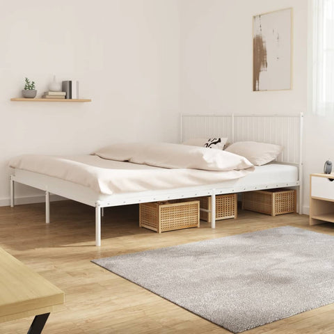 ZNTS Metal Bed Frame without Mattress with Headboard White 180x200cm 350935