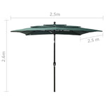 3-Tier Garden Parasol with Aluminium Pole Green 2.5x2.5 m 313837