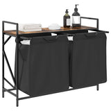 Laundry Basket 2 Compartments with Shelf Smoked Oak 859077