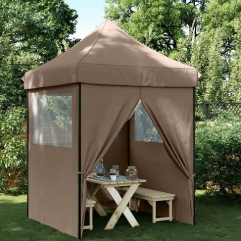 Foldable Party Tent Pop-Up with 4 Sidewalls Brown 4005004