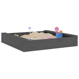 Sandbox with Seats Grey Square Solid Wood Pine 825032