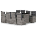 9 Piece Garden Dining Set with Cushions Grey Poly Rattan 3095251
