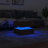 ZNTS Coffee Table with LED Lights Brown Oak 50x50x40 cm 839860