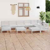 10 Piece Garden Lounge Set Solid Wood Pine White 3083030