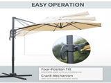 Round Umbrella Parasol W/ Tilt 360&deg Rotation and Hand Crank Cross Base-Beige T3398P318567