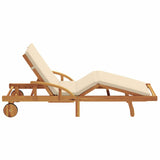 Sun Lounger Reclining Beige 200 x 67 x 84cm Solid Acacia wood 4105529