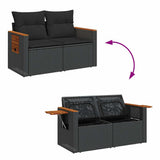9 Piece Garden Sofa Set with Cushions Black Poly Rattan Acacia 3327576