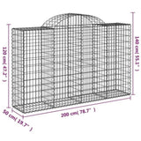 Arched Gabion Basket 200x50x120/140 cm Galvanised Iron 153496