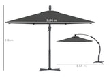 3 Garden Cantilever Parasol, Round Overhanging Umbrella with Crank Handle, Cross Base, Aluminium T3398P327921