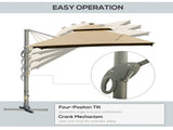 3 x 3 Aluminium Sun Square Canopy Top w/ Adjustable Pole Angle Khaki T3398P313646