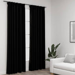 ZNTS Linen-Look Blackout Curtains with Hooks 2 pcs Black 140x245 cm 321158