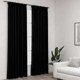 ZNTS Linen-Look Blackout Curtains with Hooks 2 pcs Black 140x245 cm 321158