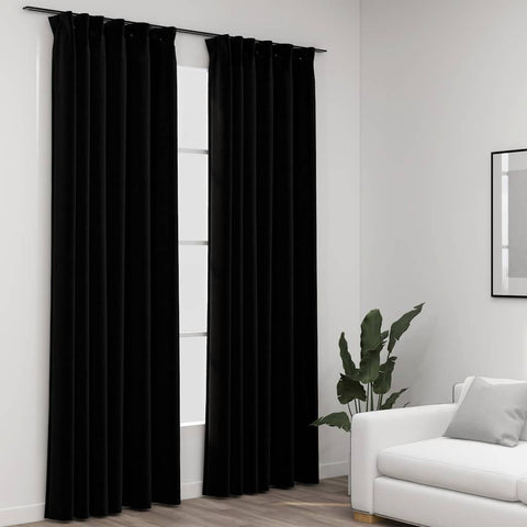 ZNTS Linen-Look Blackout Curtains with Hooks 2 pcs Black 140x245 cm 321158