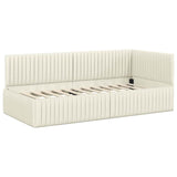 Corner Bed Frame with Headboard Cream 90 x 200 cm Velvet 42016273