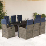 9 Piece Garden Dining Set with Cushions Grey Poly Rattan 3212448
