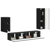 TV Cabinet Set Wall-mounted 4 pcs Black Engineered Wood 3409007