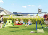 4-in-1 Kids Swing Set with Saucer Swing, Basketball Hoop and Football Goal, Outdoor Playground T3398P553239