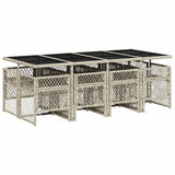 9 Piece Garden Dining Set with Cushions Light Grey Poly Rattan 3210743