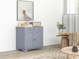 Side Storage Multi-use Sideboard Table Kitchen Floor Cabinet with Solid Wood Top, Adjustable Shelf, T3398P553467