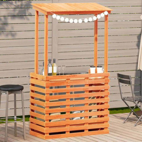 Outdoor Bar Table with Roof Brown 112.5x57x195.5 cm Solid Wood 844641