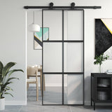 Sliding Door Black 90x205 cm Tempered Glass and Aluminium 155211