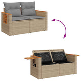 7 Piece Garden Sofa Set with Cushions Beige Poly Rattan Acacia 3327559