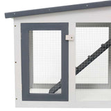 170843 Outdoor Large Rabbit Hutch Grey and White 201x45x85 cm Wood
