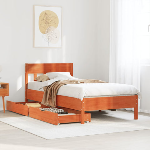 ZNTS Bed Frame without Mattress Wax Brown 90x190 cm Single Solid Wood Pine 3301889