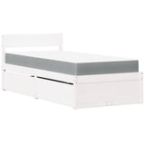 Bed with Drawers and Mattress White 100x200 cm Solid Wood Pine 3281905