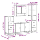 ZNTS 4 Piece Bathroom Furniture Set Smoked Oak Engineered Wood 3301282