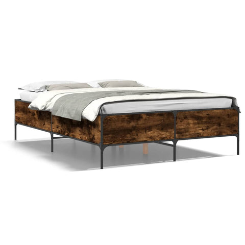 ZNTS Bed Frame Smoked Oak 120x200 cm Engineered Wood and Metal 3279804