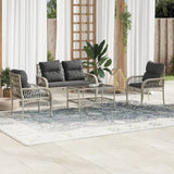 4 Piece Garden Sofa Set with Cushions Light Grey Poly Rattan 368732