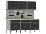 Work Cabinet with Drawer 8 pcs Black Engineered Wood and Steel 3321434
